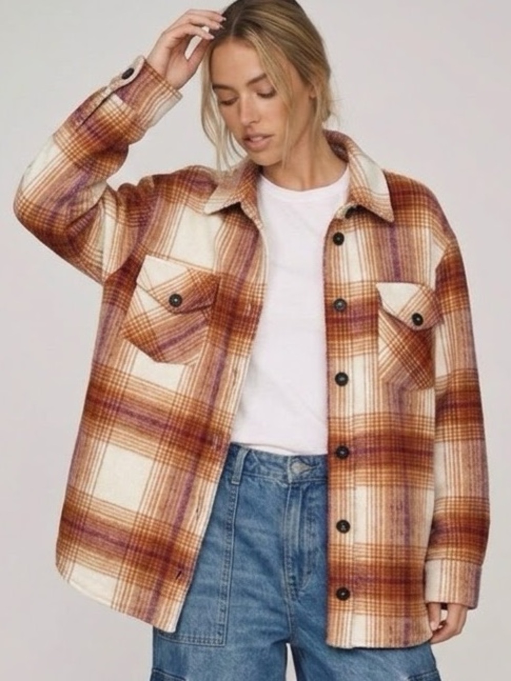 Treasure & Bond Flannel Plaid Shirt Jacket Womens Size Small Oversized Shacket